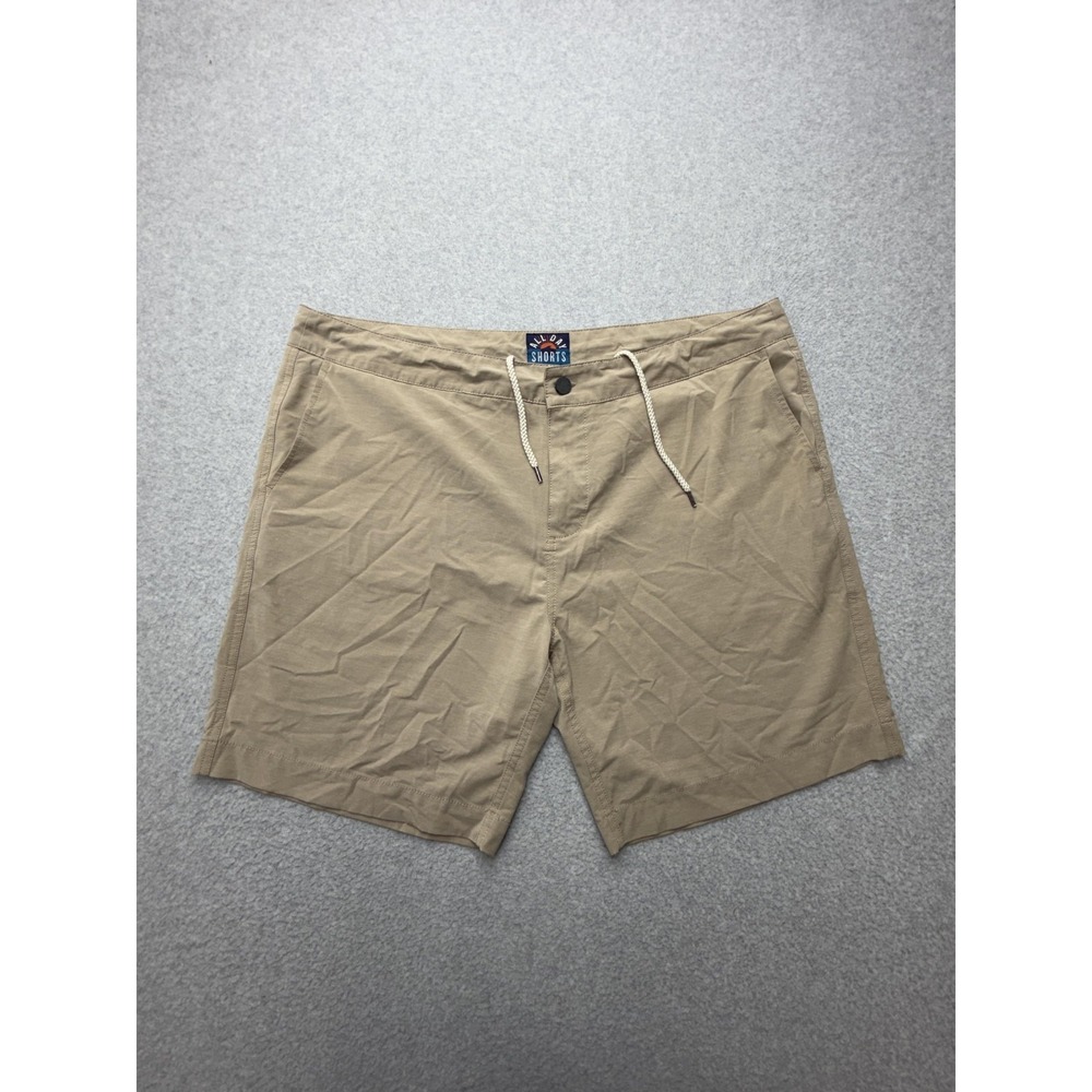 Faherty All Day Shorts Mens 40 Beige Chino 8 Inseam Drawstring Stretch Casual